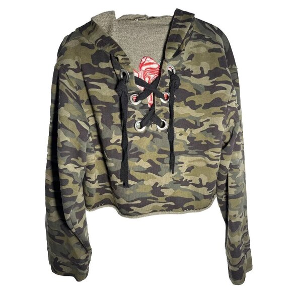 Zara Tops - Embroidered Cotton Camo Sweatshirt Cropped Hoodie Medium Zara‎